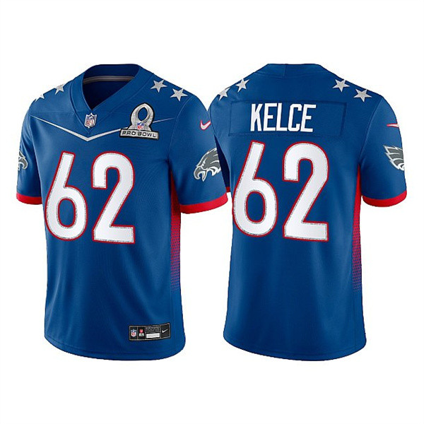 Men’s Philadelphia Eagles #62 Jason Kelce 2022 Royal NFC Pro Bowl Stitched Jersey